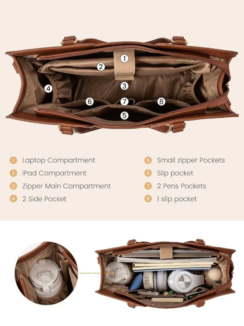Stylish Waterproof Laptop Bag for Women - Vintage Work Tote with Wristlet